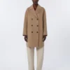 Wool broadcloth midi coat, beige