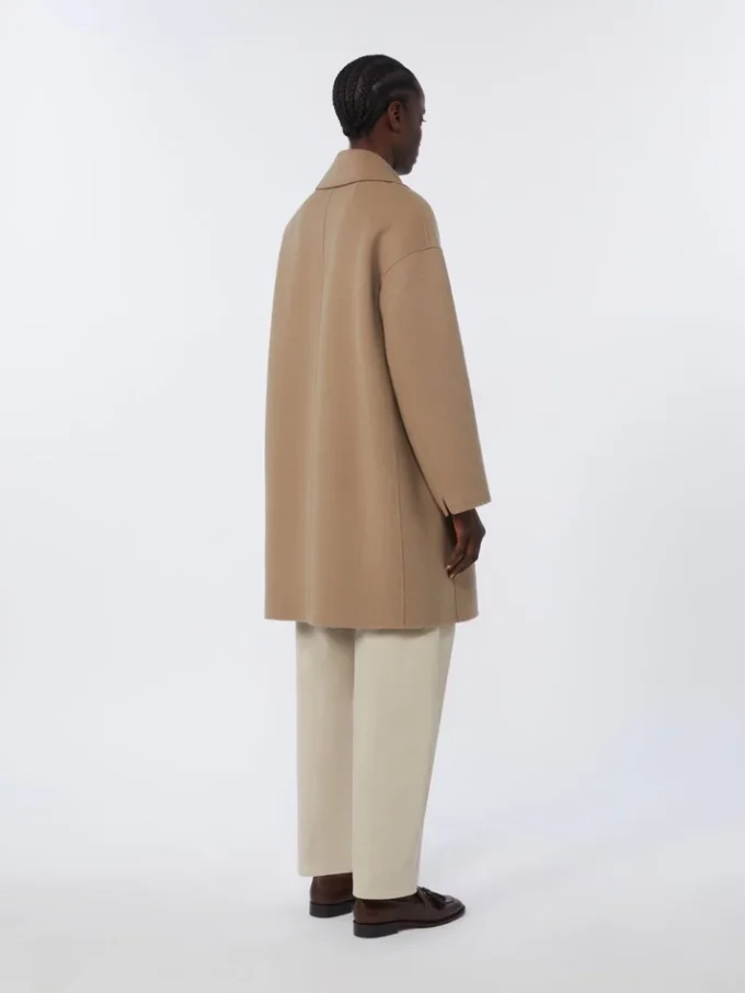 Wool broadcloth midi coat, beige