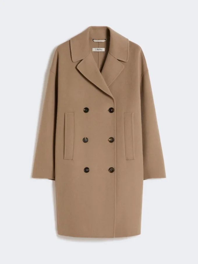 Wool broadcloth midi coat, beige