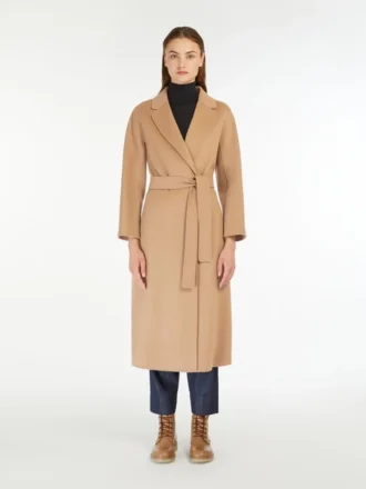Wool broadcloth midi coat, camel