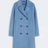 Wool broadcloth midi coat, light blue