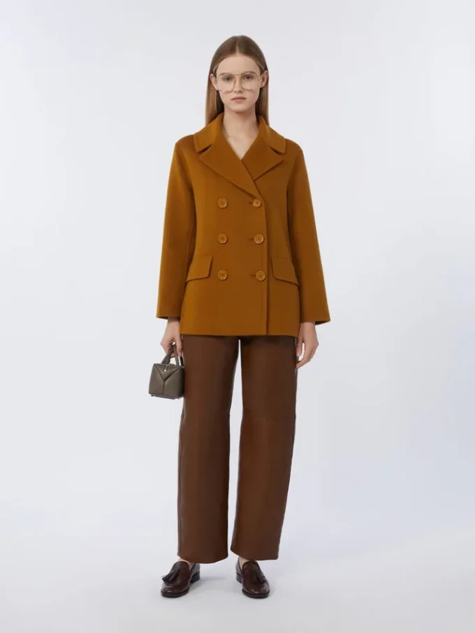 Wool broadcloth pea coat, mustard