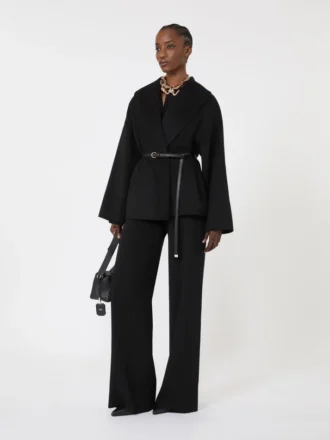 Wool, cashmere and silk robe coat, black