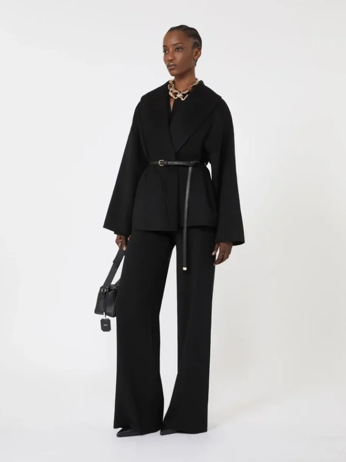 Wool, cashmere and silk robe coat, black