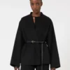 Wool, cashmere and silk robe coat, black