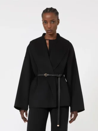 Wool, cashmere and silk robe coat, black