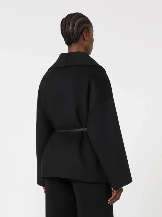 Wool, cashmere and silk robe coat, black