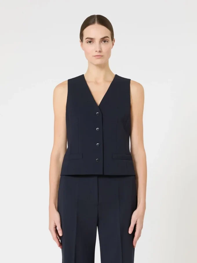 Wool crepe gilet, navy