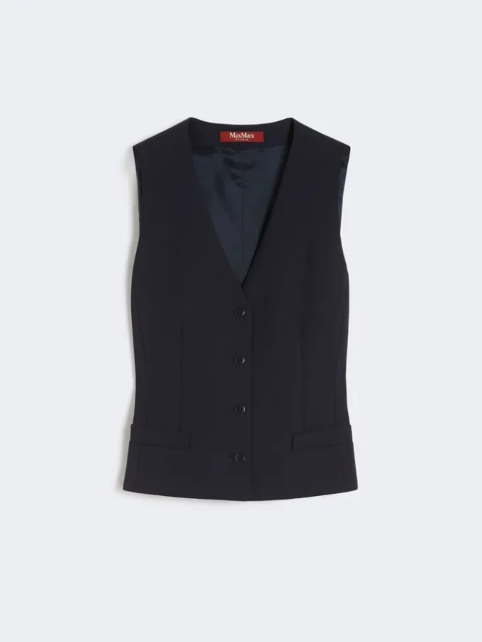 Wool crepe gilet, navy