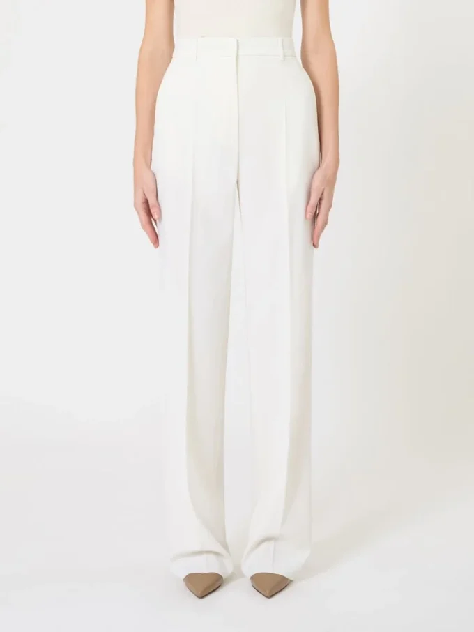 Wool crepe trousers, white