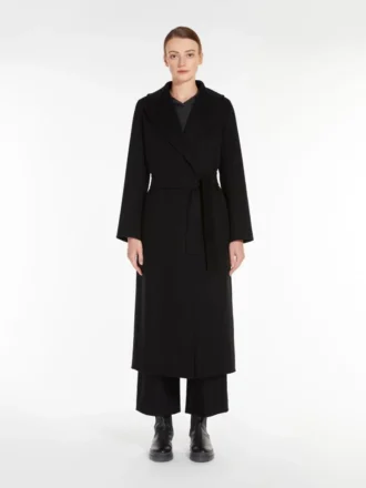 Wool drap wrap coat, black
