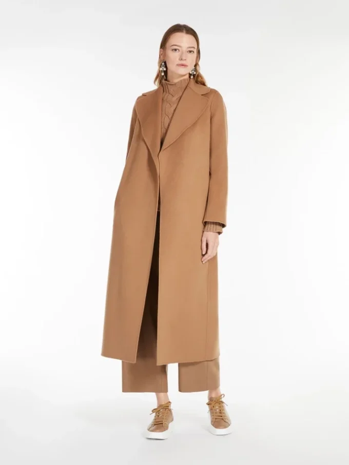 Wool drap wrap coat, camel