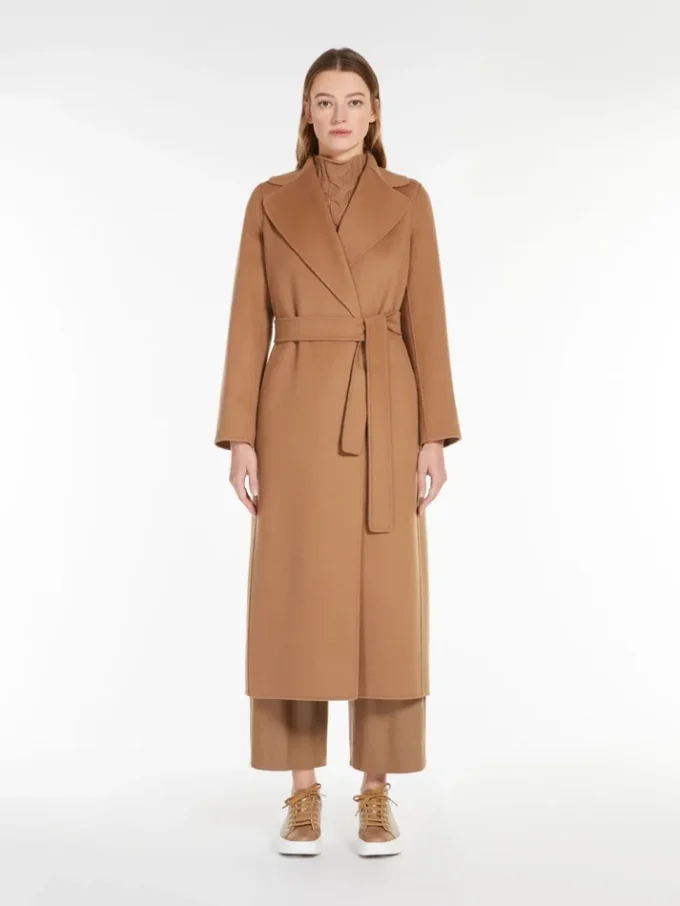 Wool drap wrap coat, camel