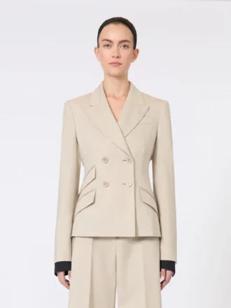 Wool, mohair and silk double-breasted blazer, sand