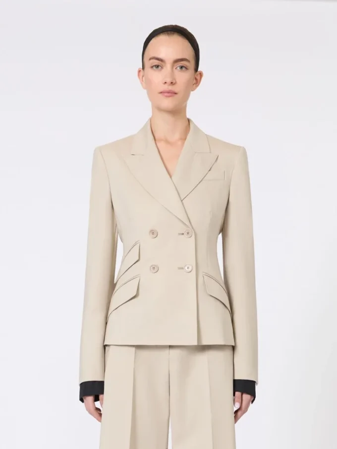 Wool, mohair and silk double-breasted blazer, sand