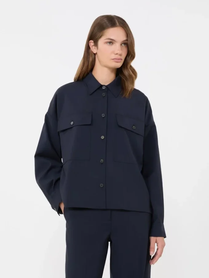 Woollen cloth cropped jacket, navy