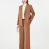 Woollen cloth palazzo trousers, tobacco