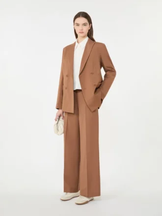 Woollen cloth palazzo trousers, tobacco