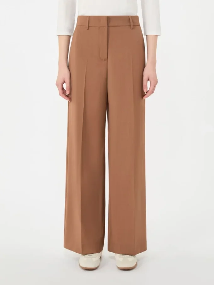 Woollen cloth palazzo trousers, tobacco